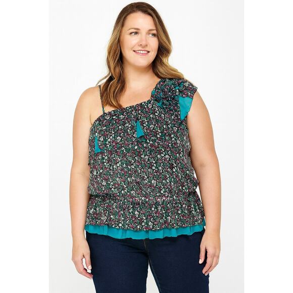 Excellent Lulumari Women’s Asymmetrical Ruffle Short Sleeve Blouse Size Large - Picture 1 of 11